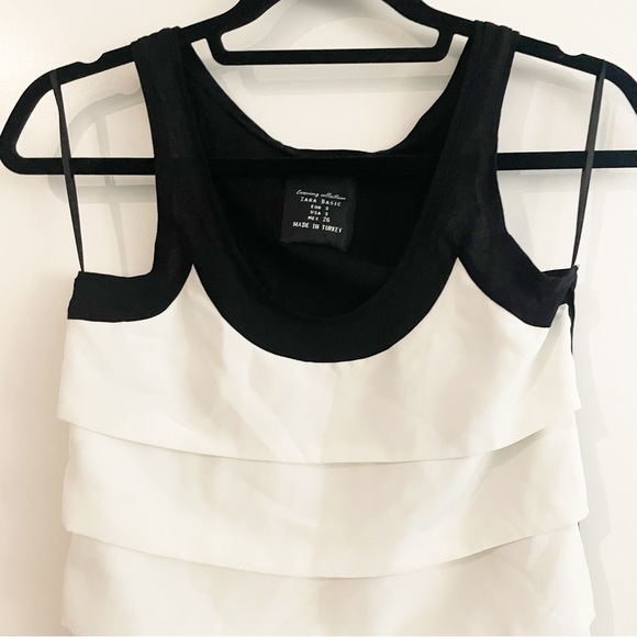 Zara Basic Evening Collection Tiered Sleeveless Shift Dress White Black Size S - Picture 2 of 10